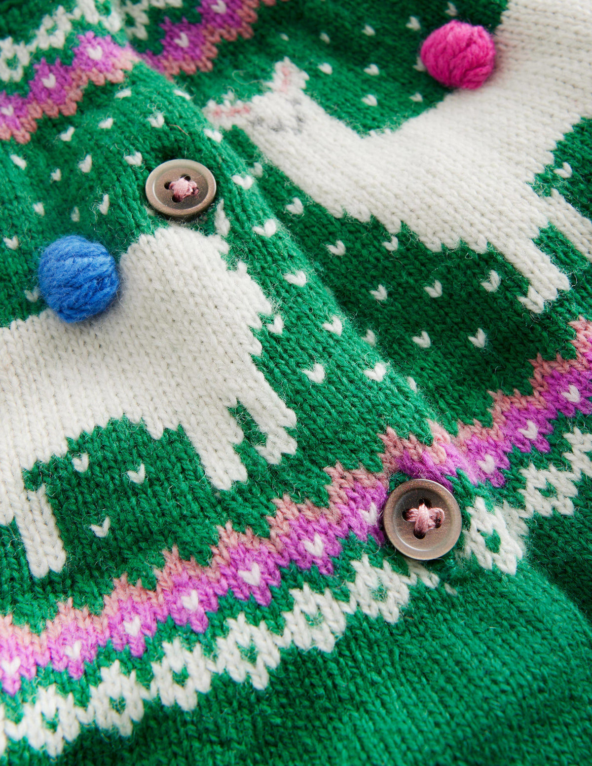 Fun Fair Isle Cardigan-Deep Green Llama - Image 3