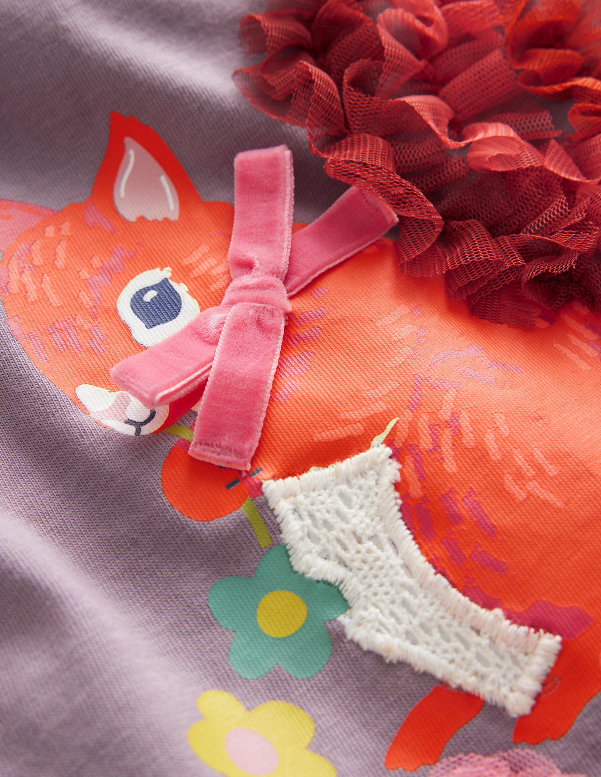 Puff Sleeve Appliqué T-shirt-Mammoth Breath Squirrel - Image 3