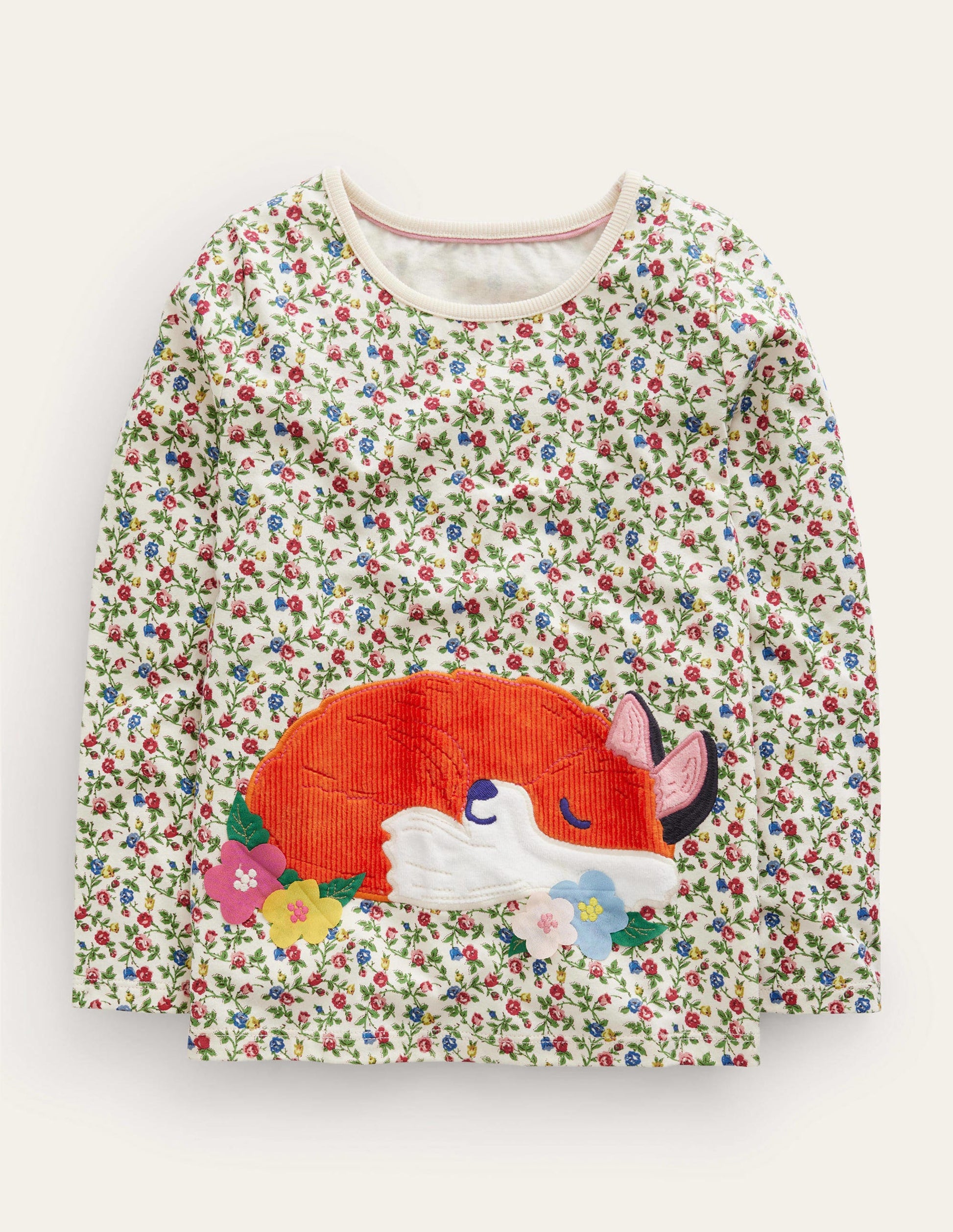 Puff Sleeve Appliqué T-shirt-Multi Floral Fox-1