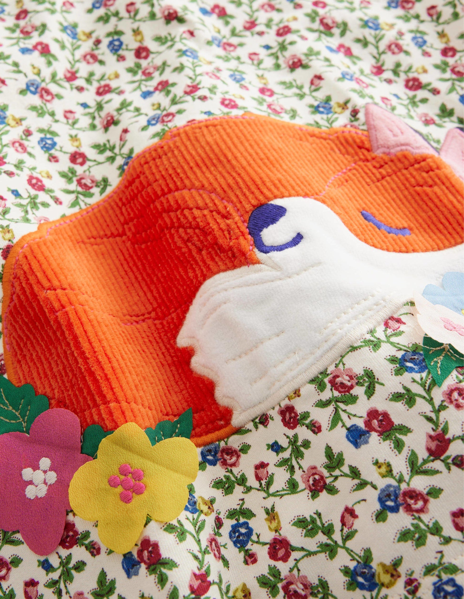 Puff Sleeve Appliqué T-shirt-Multi Floral Fox-3