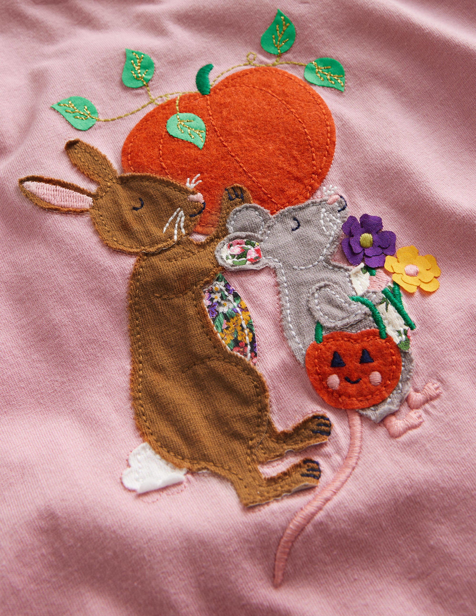Puff Sleeve Appliqué T-shirt-Almond Pink - Image 3