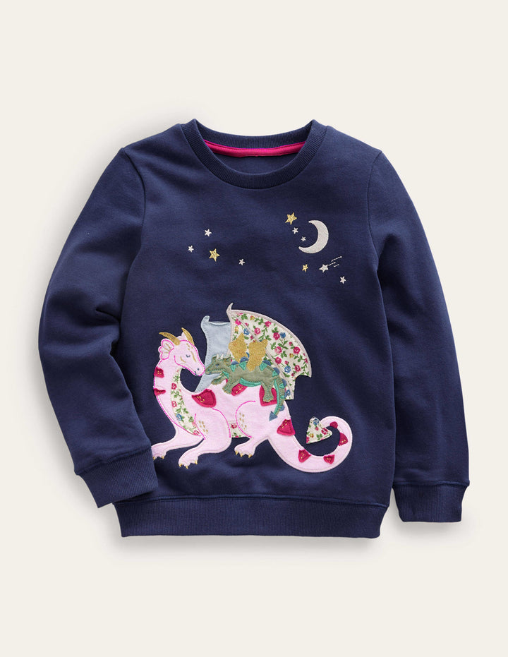Logo Applique Sweatshirt-College Navy Dragon