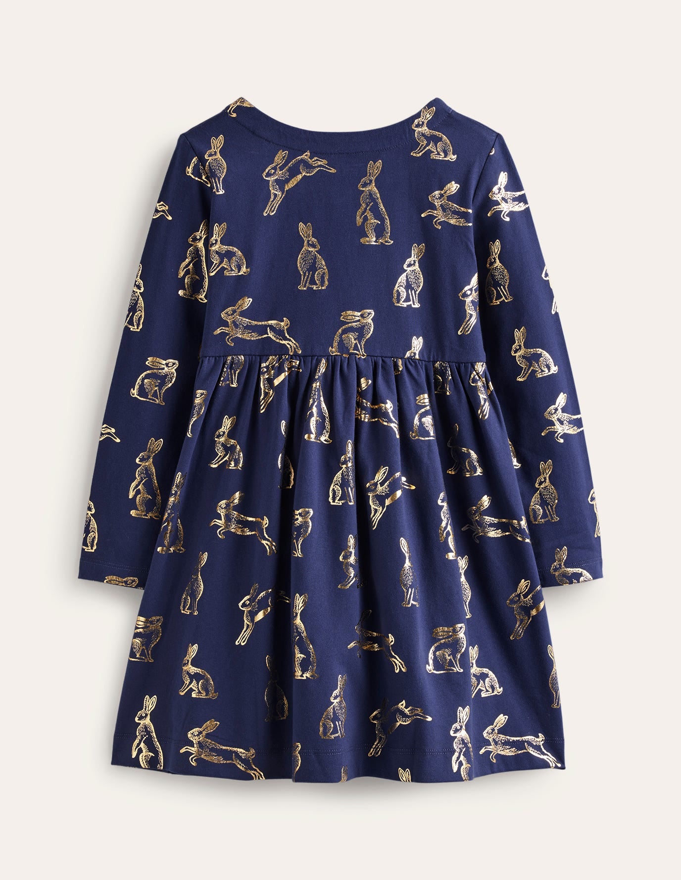Long Sleeve Fun Jersey Dress-College Navy Foil Bunnies - Image 2
