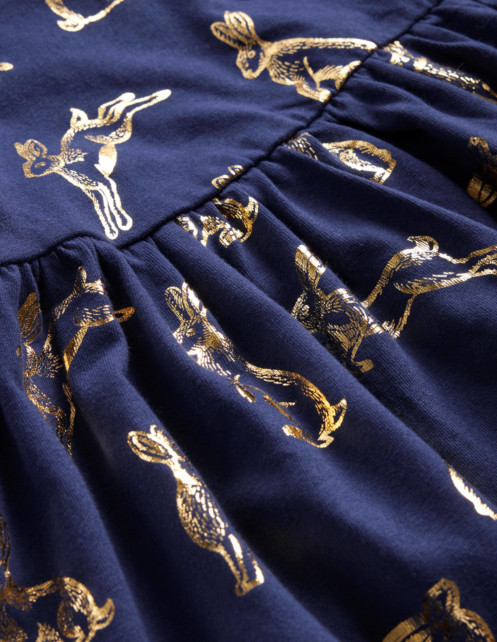 Long Sleeve Fun Jersey Dress-College Navy Foil Bunnies-3