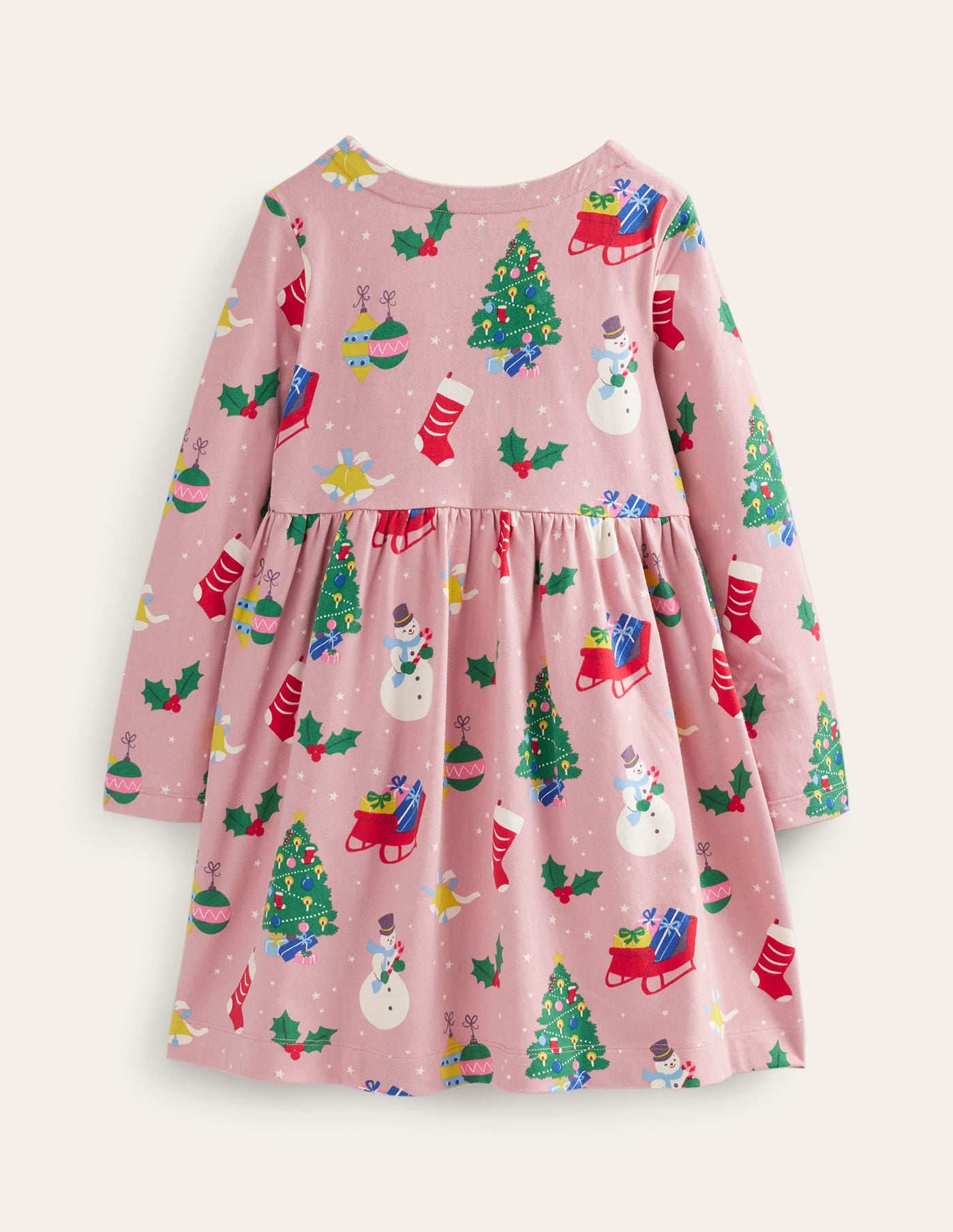 Long Sleeve Fun Jersey Dress-Almond Pink Festive-2