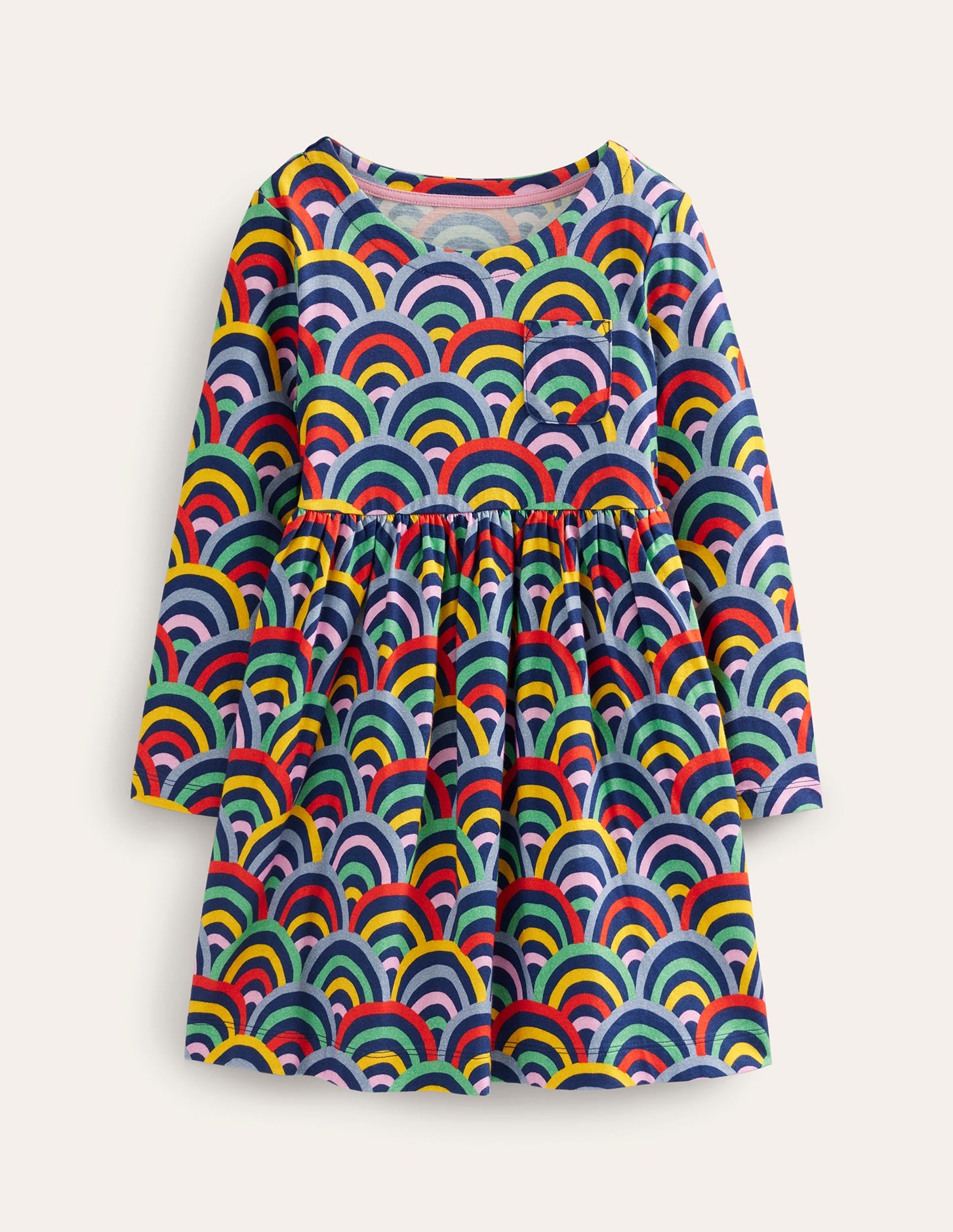 Long Sleeve Fun Jersey Dress-Medieval Blue Rainbow-1