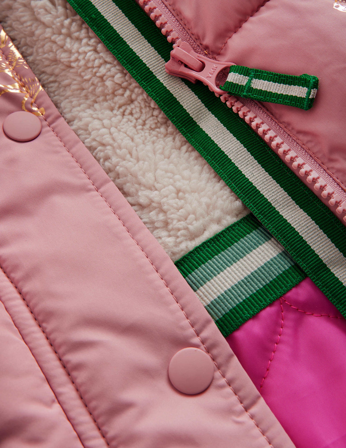 Longline Padded Coat-Almond Pink Foil Bunnies-3