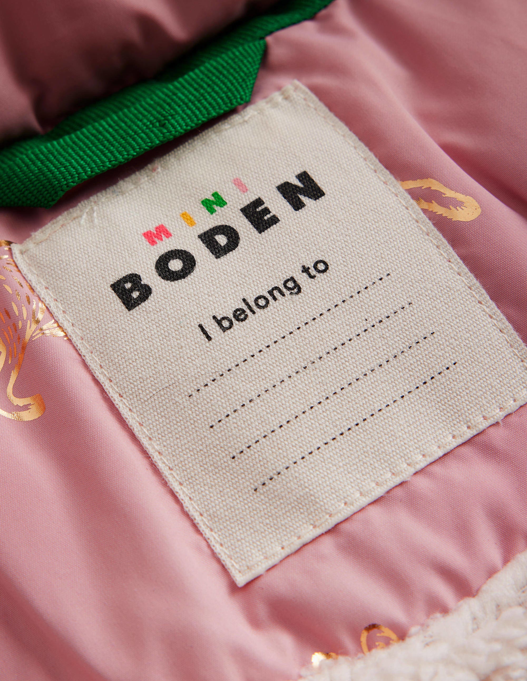 Longline Padded Coat-Almond Pink Foil Bunnies - Image 4