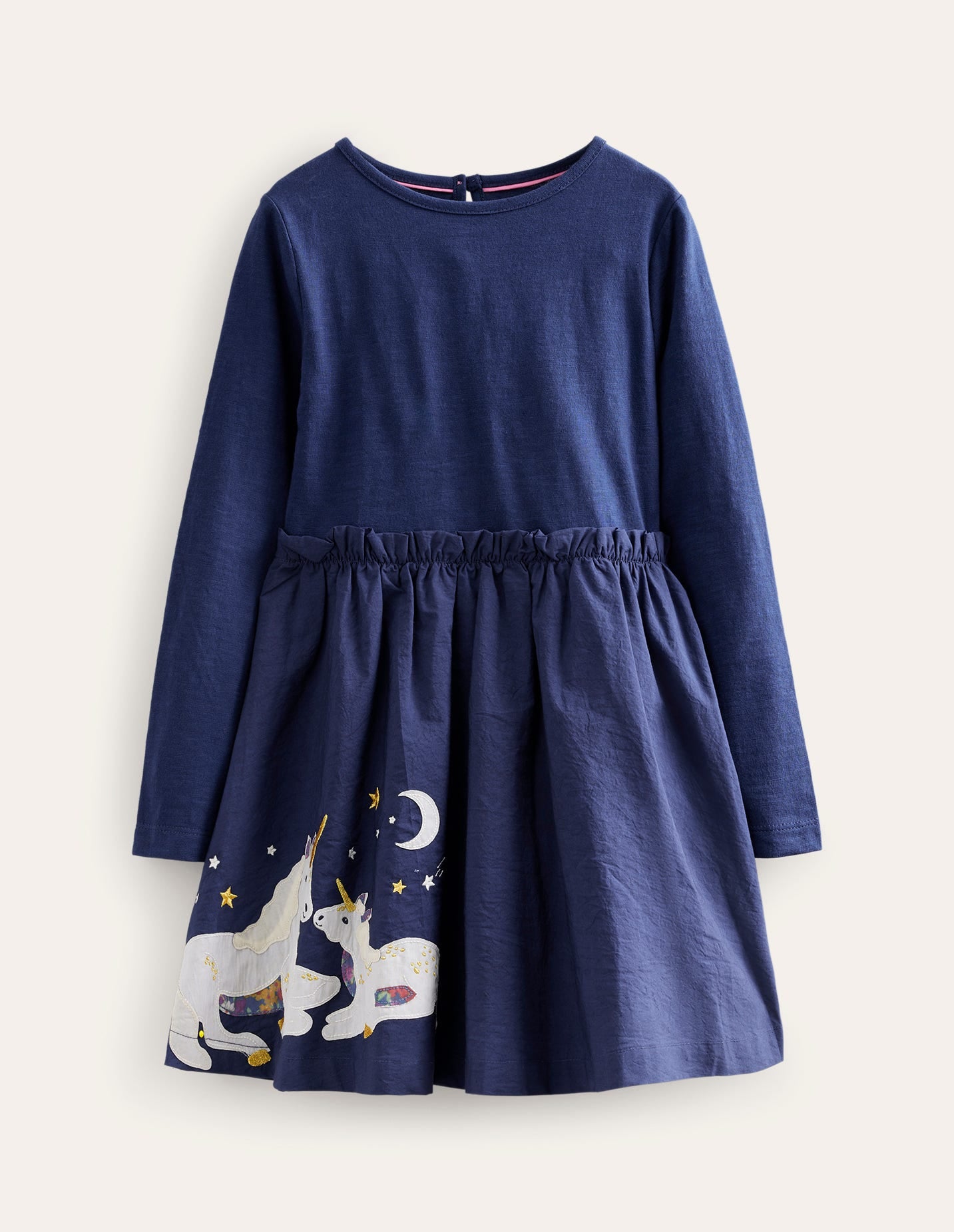 Jersey Woven Applique Dress-College Navy-1