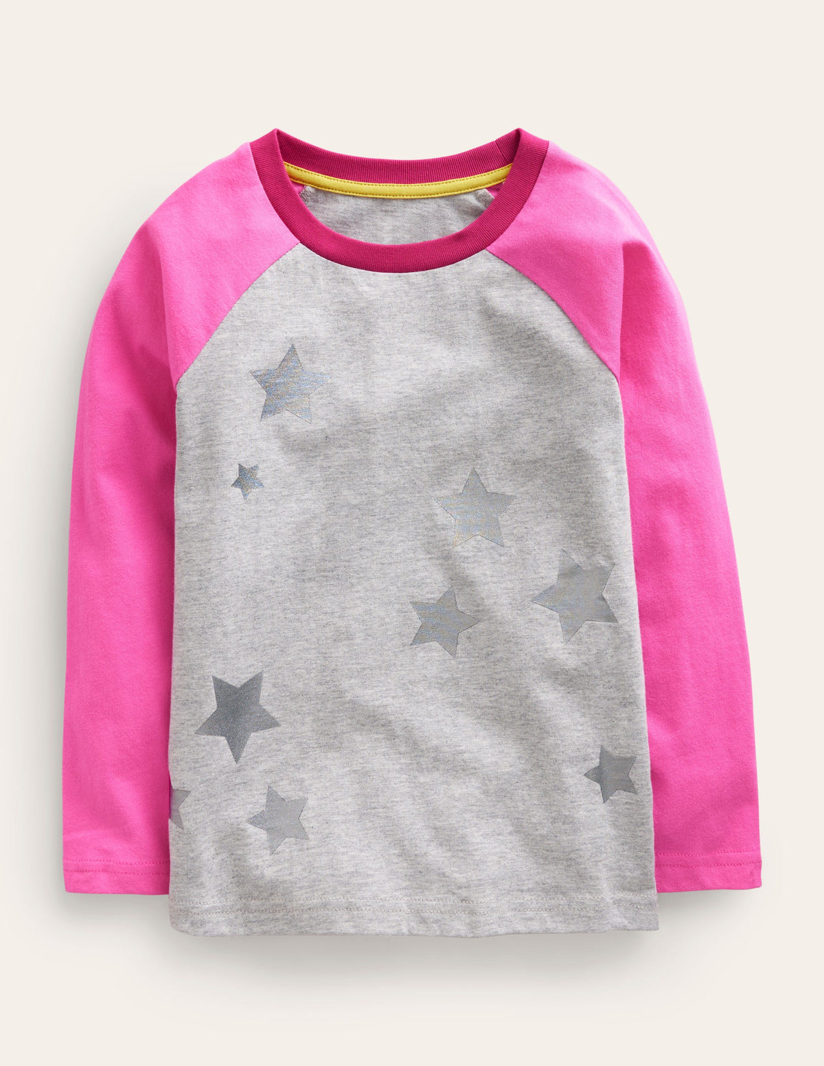Colourblock Raglan T-shirt-Grey Marl Stars - Image 1