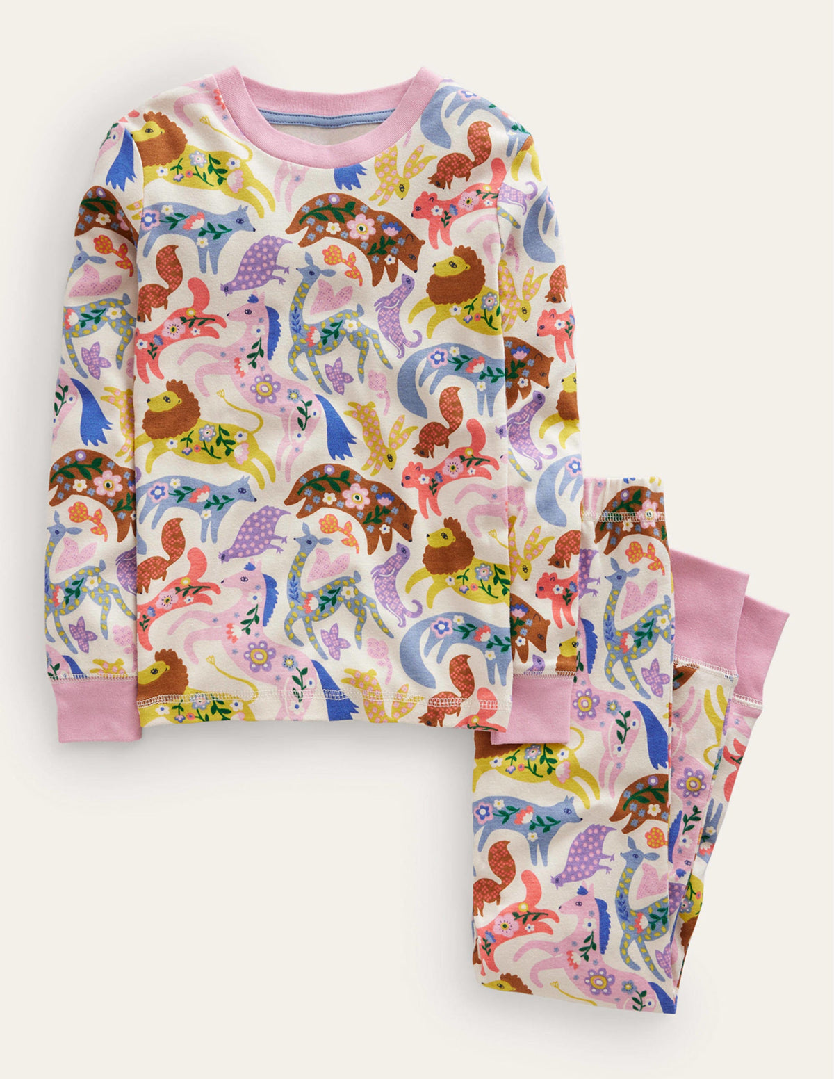 Snug Long John Pyjamas-Multi Folk Freinds-1