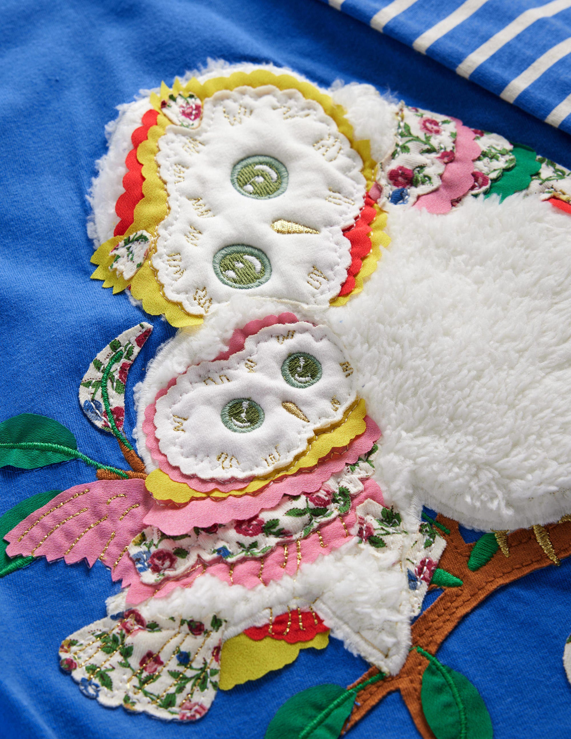Big Appliqué Dress-Delft Blue Owls - Image 3