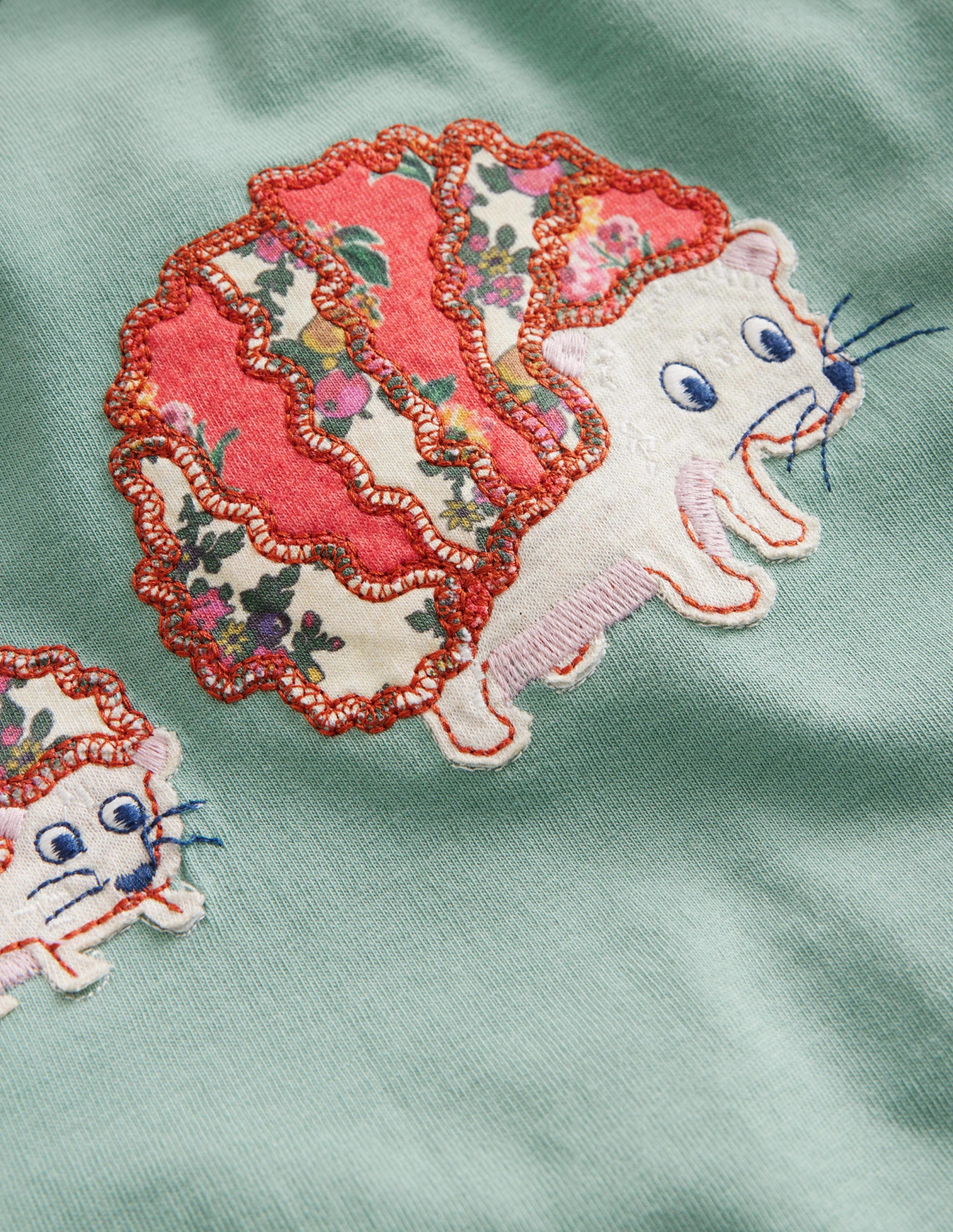 Appliqué Puff-Sleeve Top-Green Smoke Hedgehog - Image 3