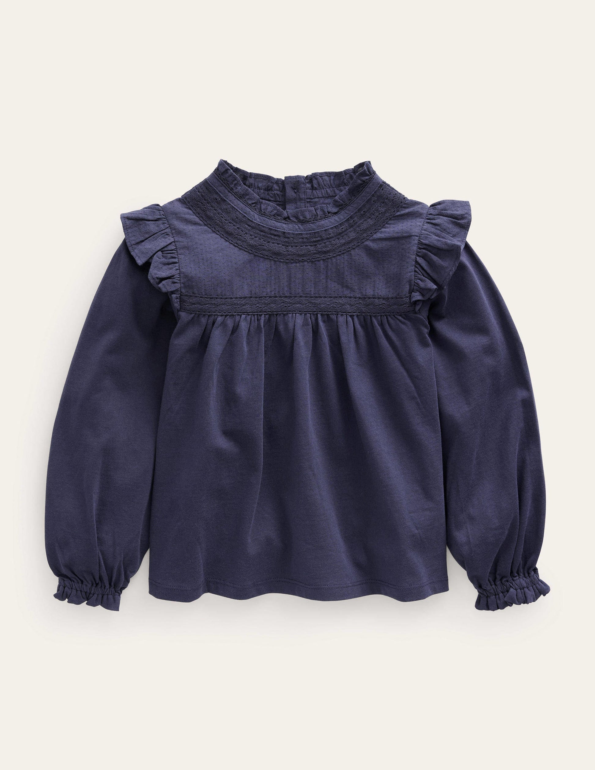 Lace Detail Jersey Top-Navy-1