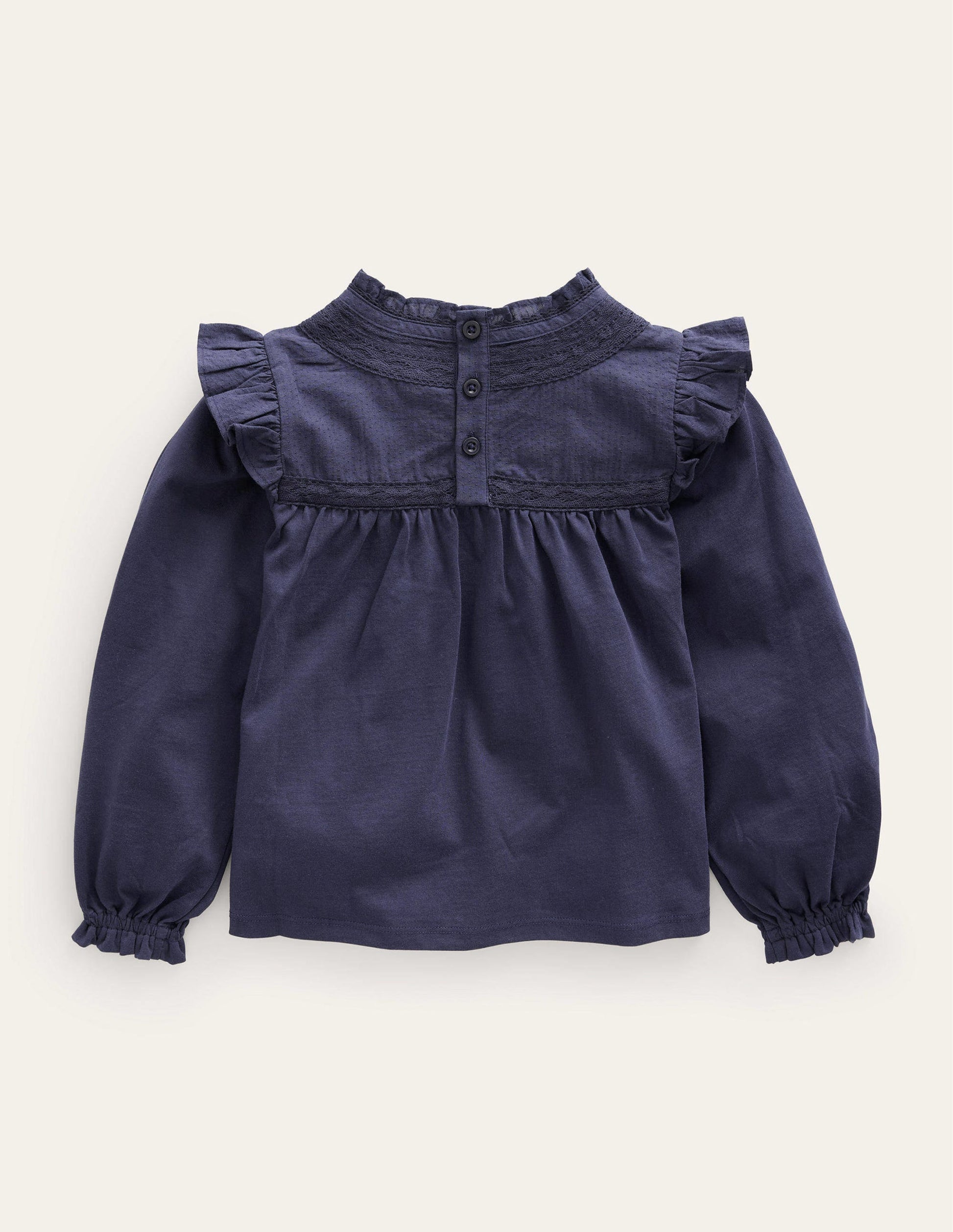Lace Detail Jersey Top-Navy-2