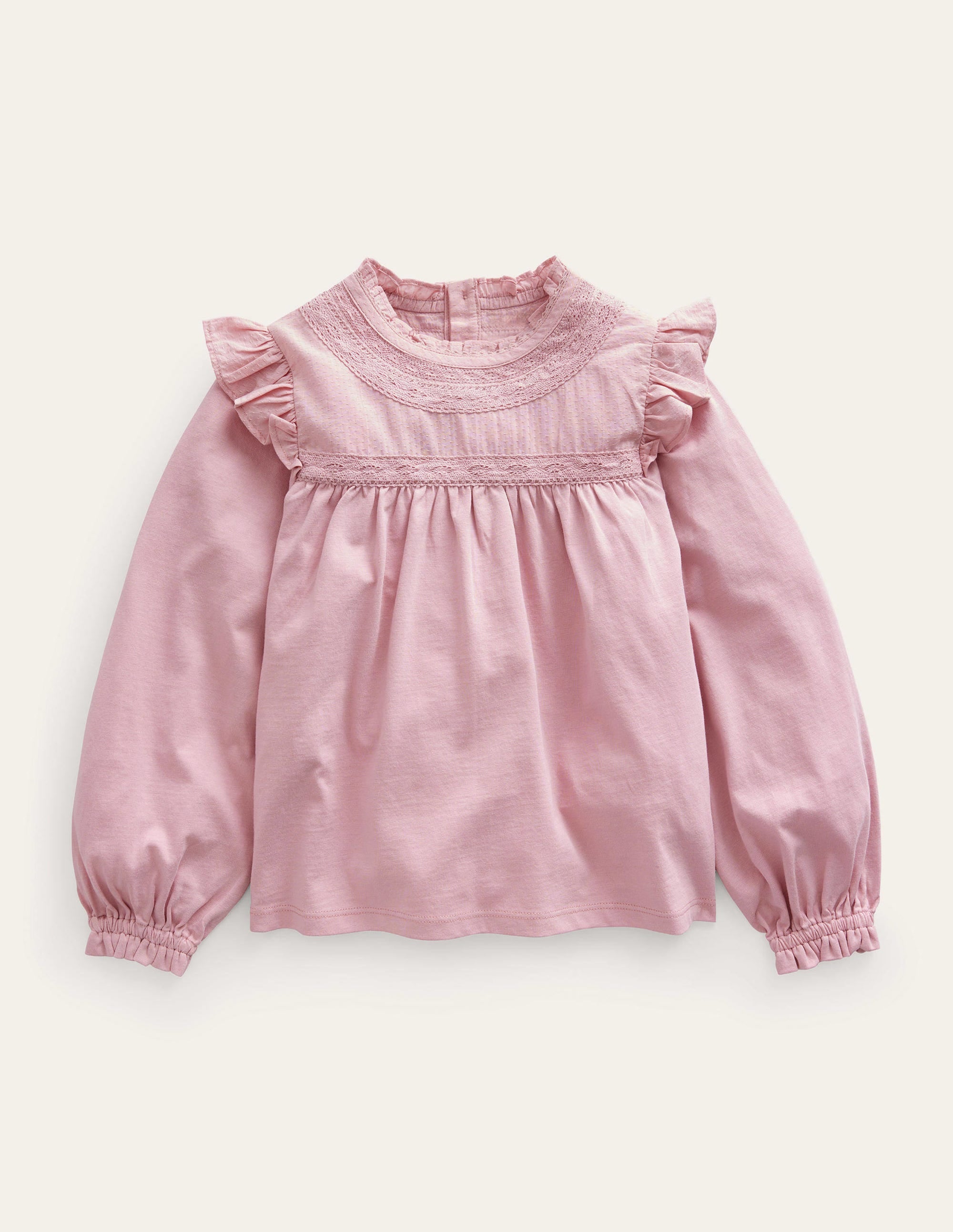 Lace Detail Jersey Top-French Pink - Image 1