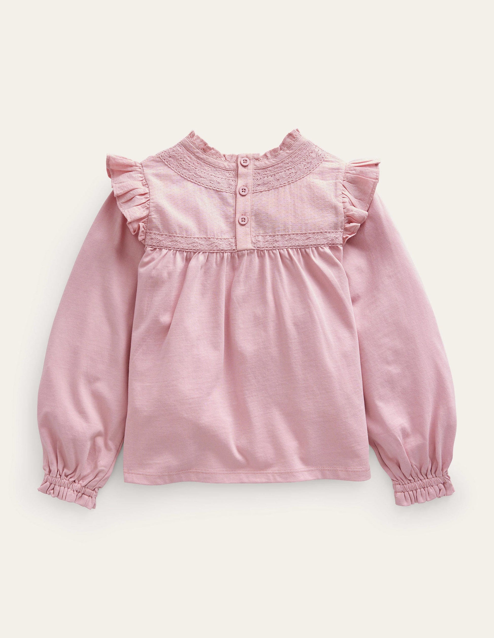 Lace Detail Jersey Top-French Pink-2