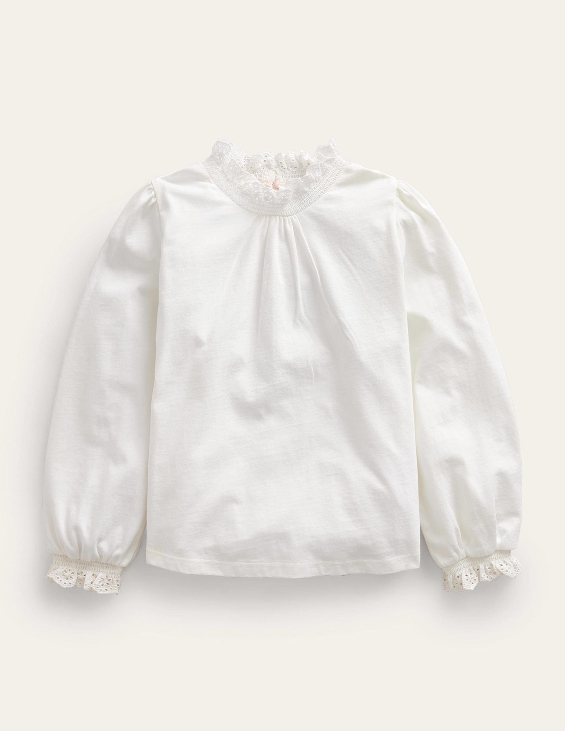 Lace Neck Jersey Blouse-Ivory-1