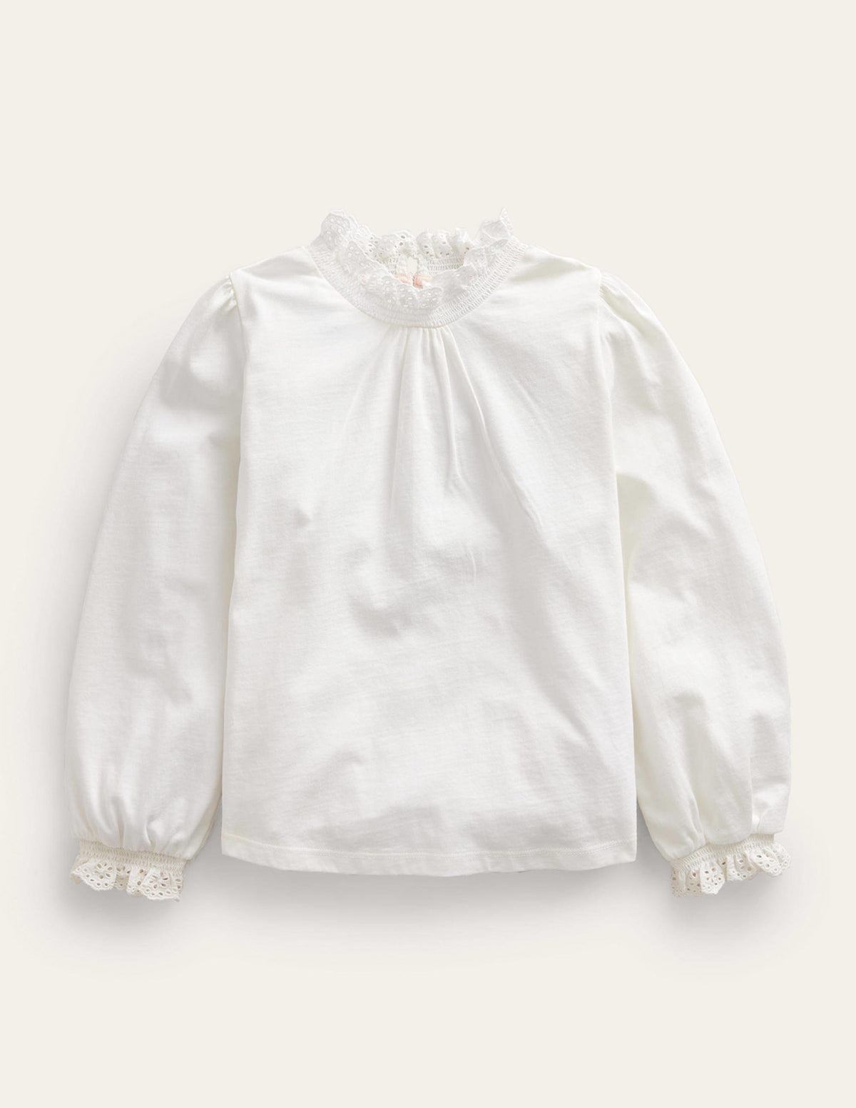Lace Neck Jersey Blouse-Ivory - Image 1