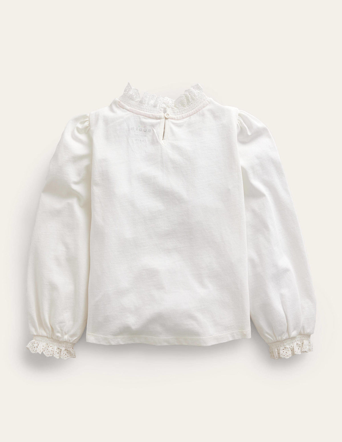 Lace Neck Jersey Blouse-Ivory-2