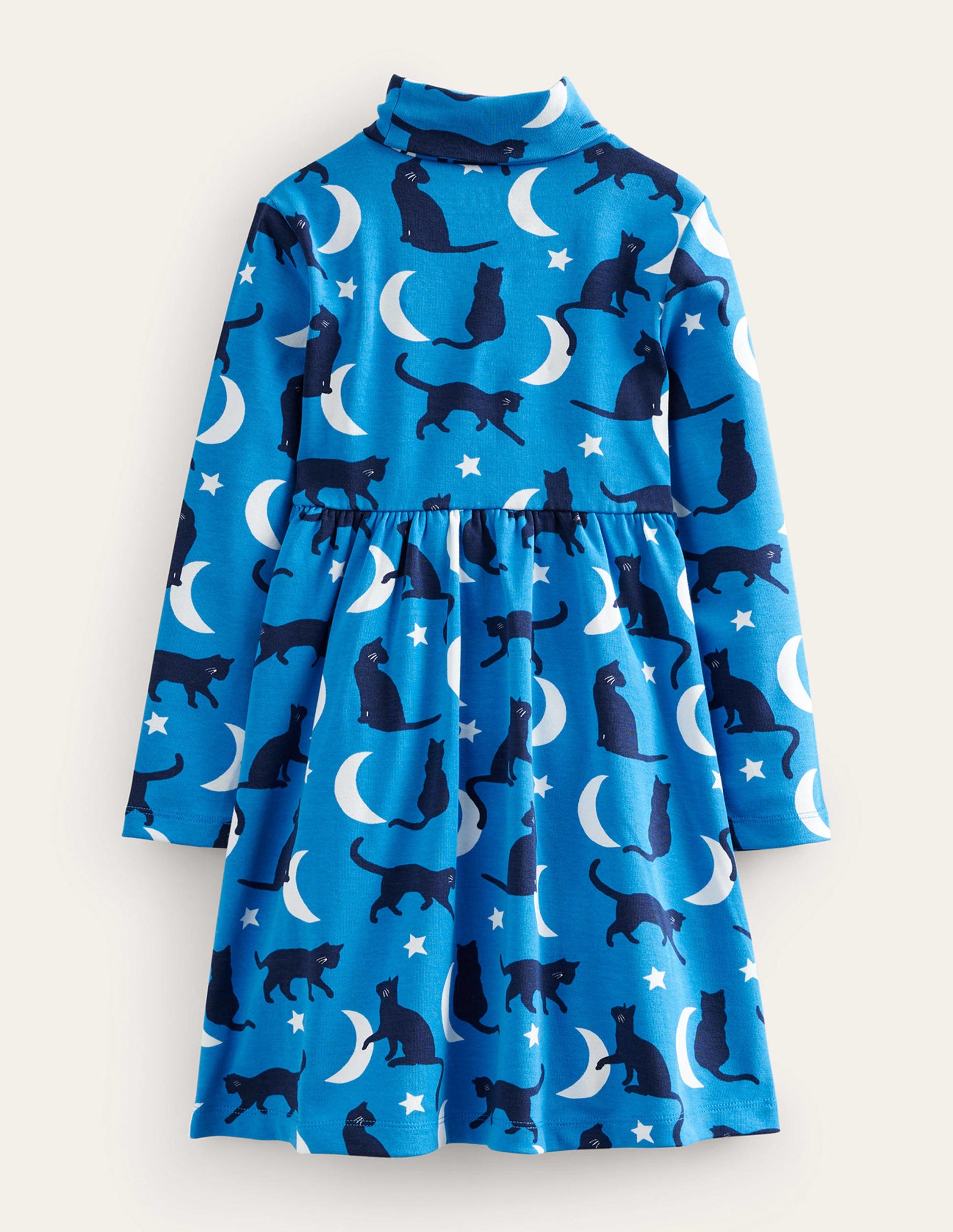 Roll Neck Jersey Dress-Bright Blue Cats-2