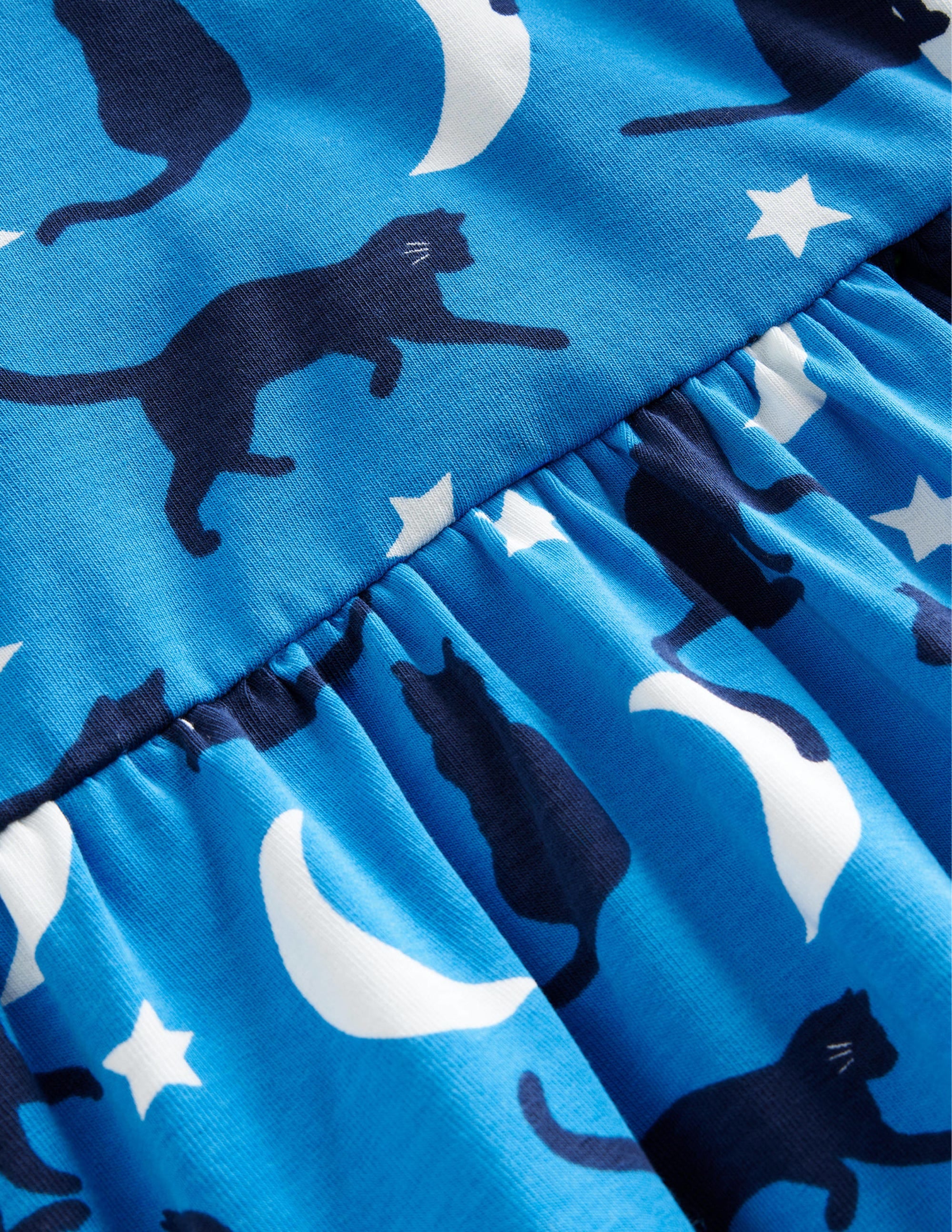 Roll Neck Jersey Dress-Bright Blue Cats - Image 3