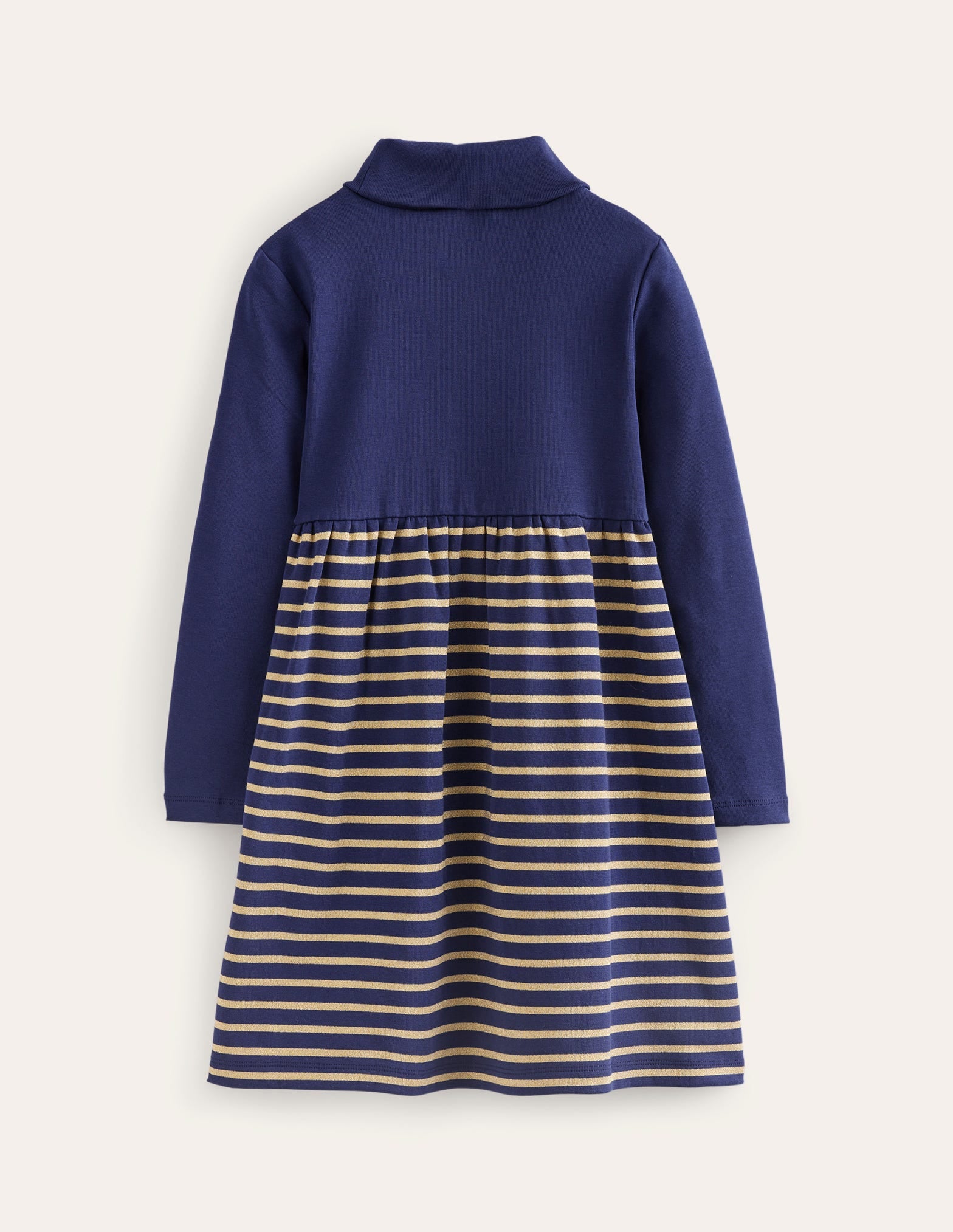 Roll Neck Jersey Dress-College Navy/Metallic Stripe-2