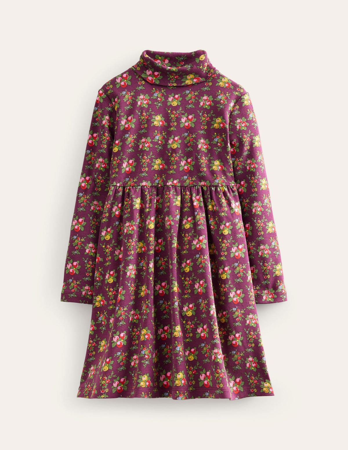 Roll Neck Jersey Dress-Berry Purple Orchard-1