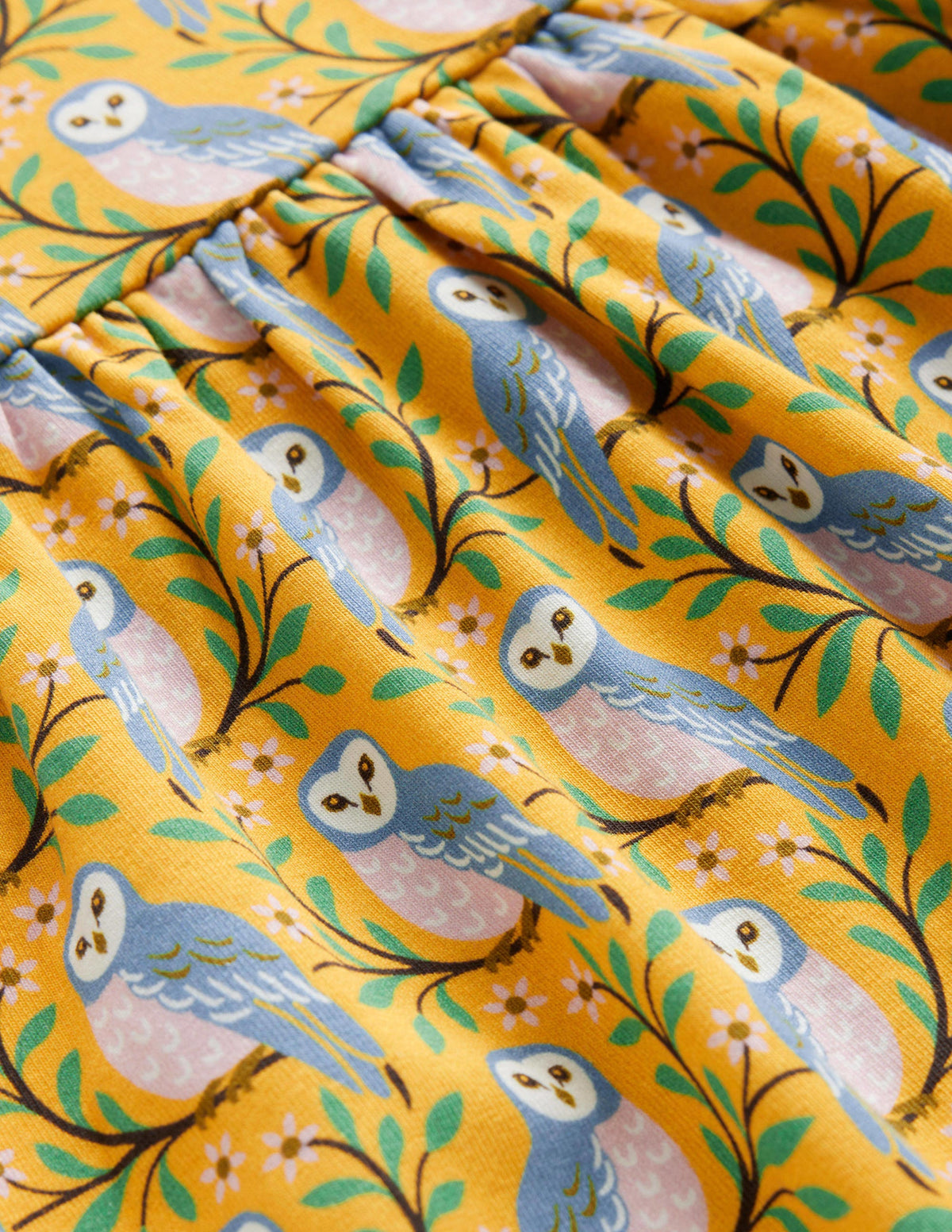 Roll Neck Jersey Dress-Oil Yellow Geo Owls-3