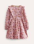 Long Sleeve Ruffle  Dress-Formica Pink Horses
