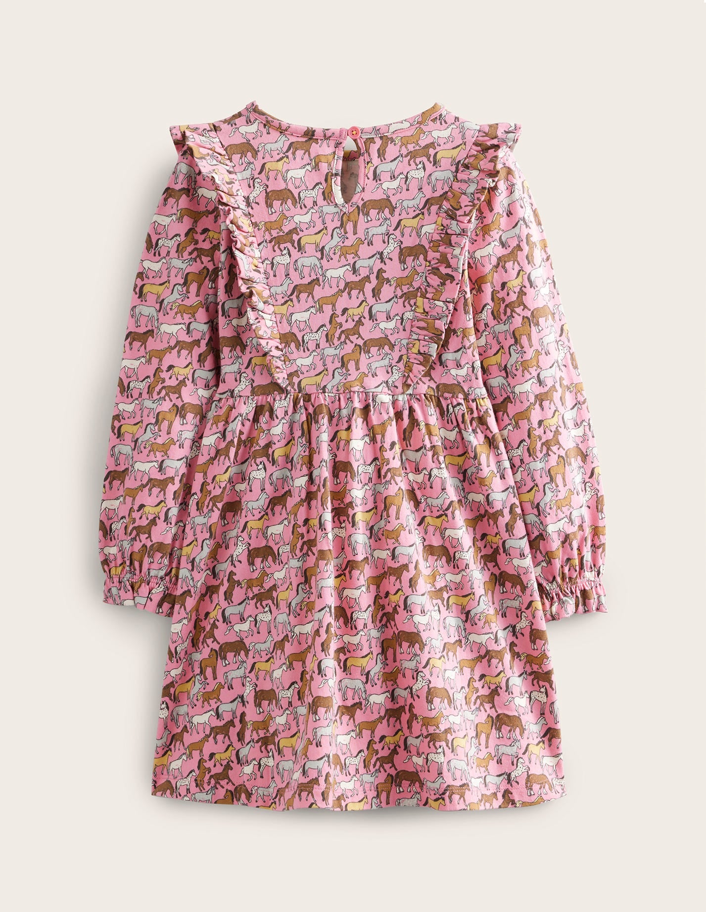Long Sleeve Ruffle  Dress-Formica Pink Horses - Image 2