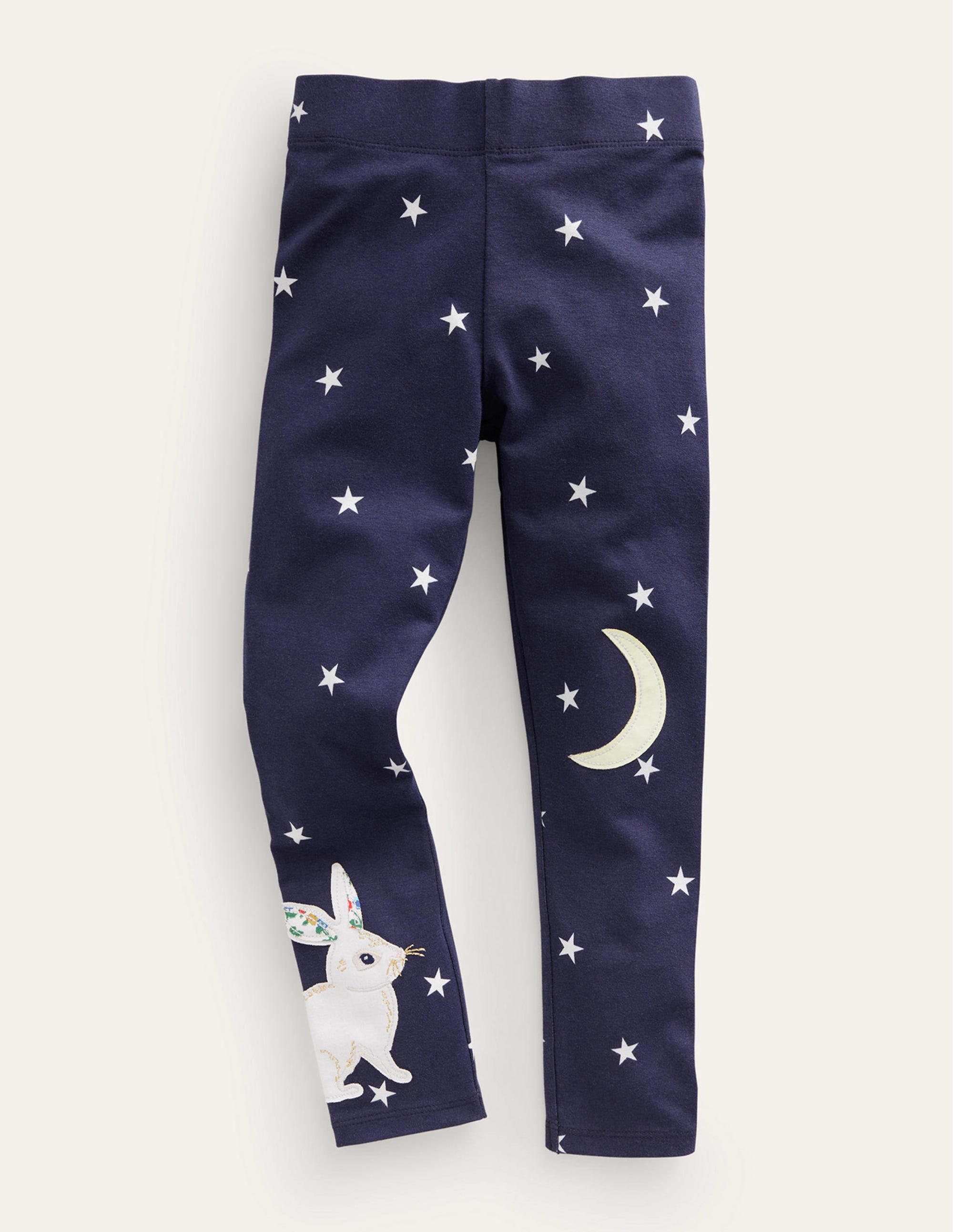 Appliqué Leggings-French Navy Stars Bunny - Image 1