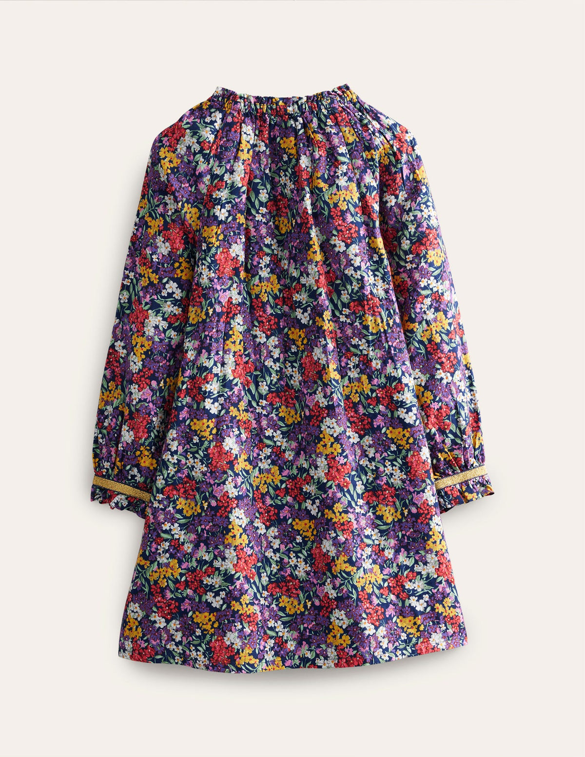 Gathered Neck Woven Dress-Multi Bloom-2