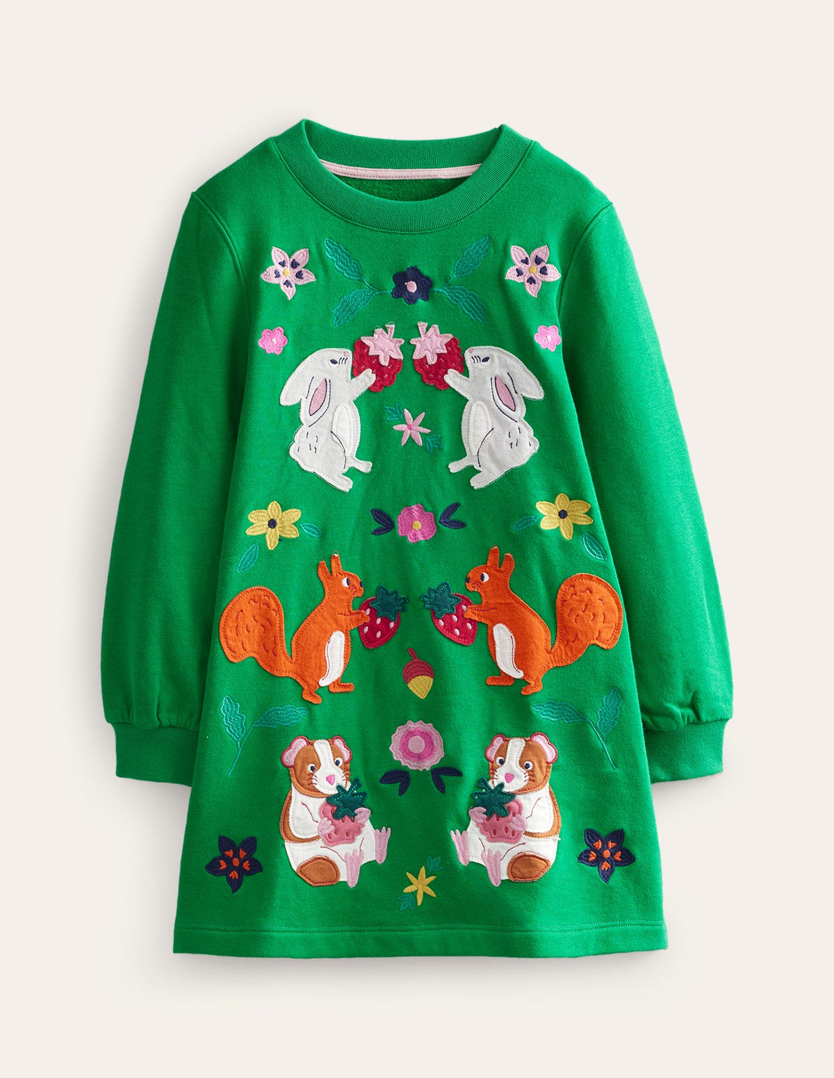 Cosy Appliqué Sweatshirt Dress-Deep Green Woodland-1