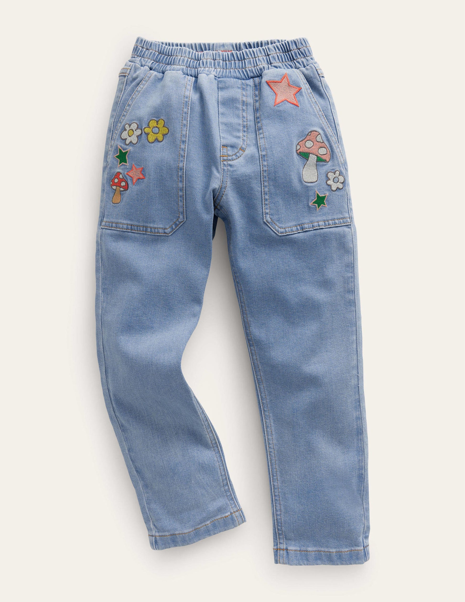 Embroidered Pull-on Jean-Light Vintage Denim-1