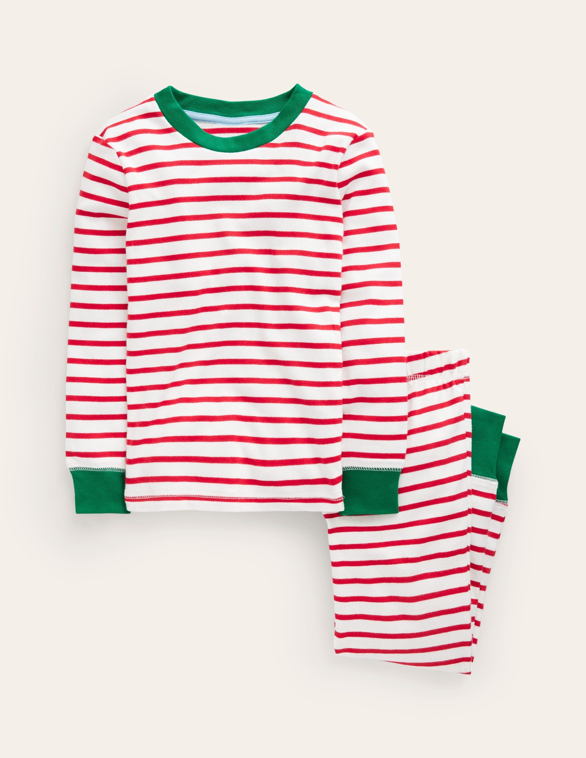 Snug Striped Long John Pyjamas-Rockabilly Red/Ivory - Image 1