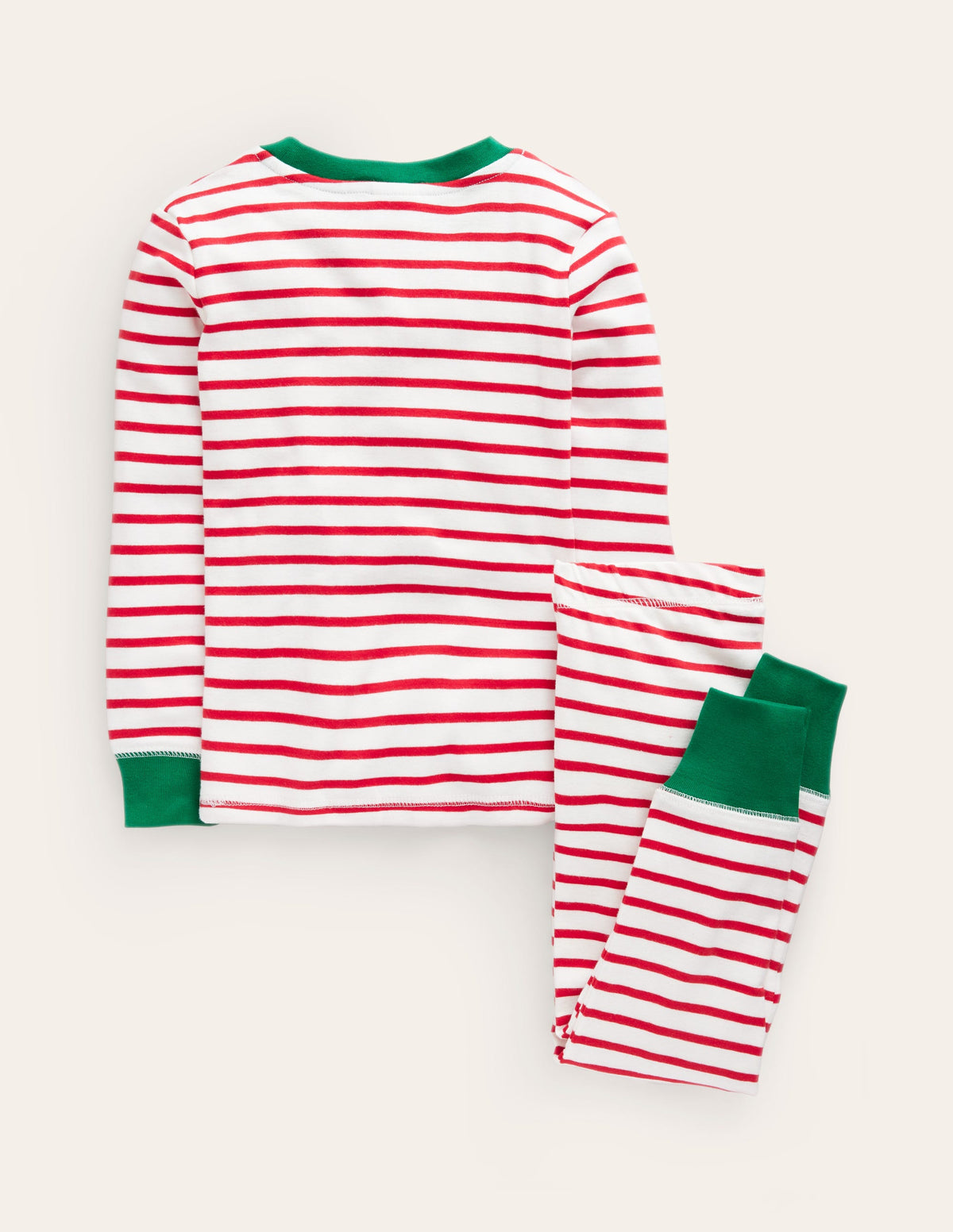 Snug Striped Long John Pyjamas-Rockabilly Red/Ivory-2