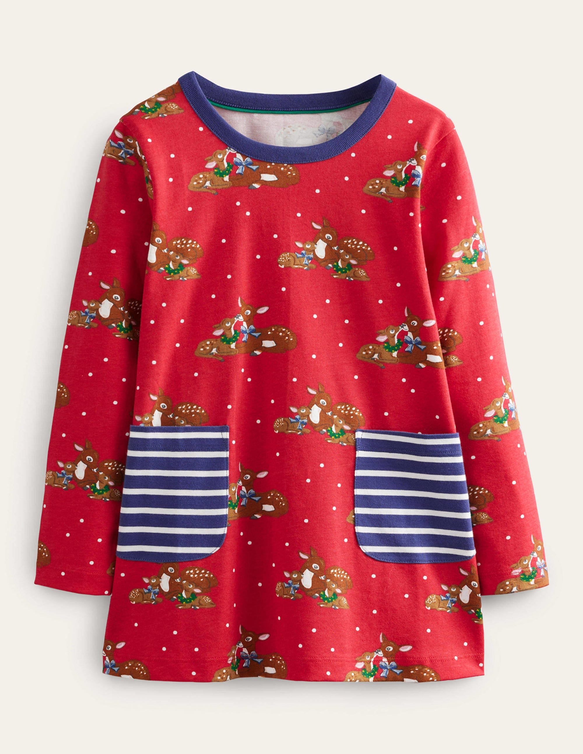 Printed Tunic-Rockabilly Red Festive Deer - Image 1