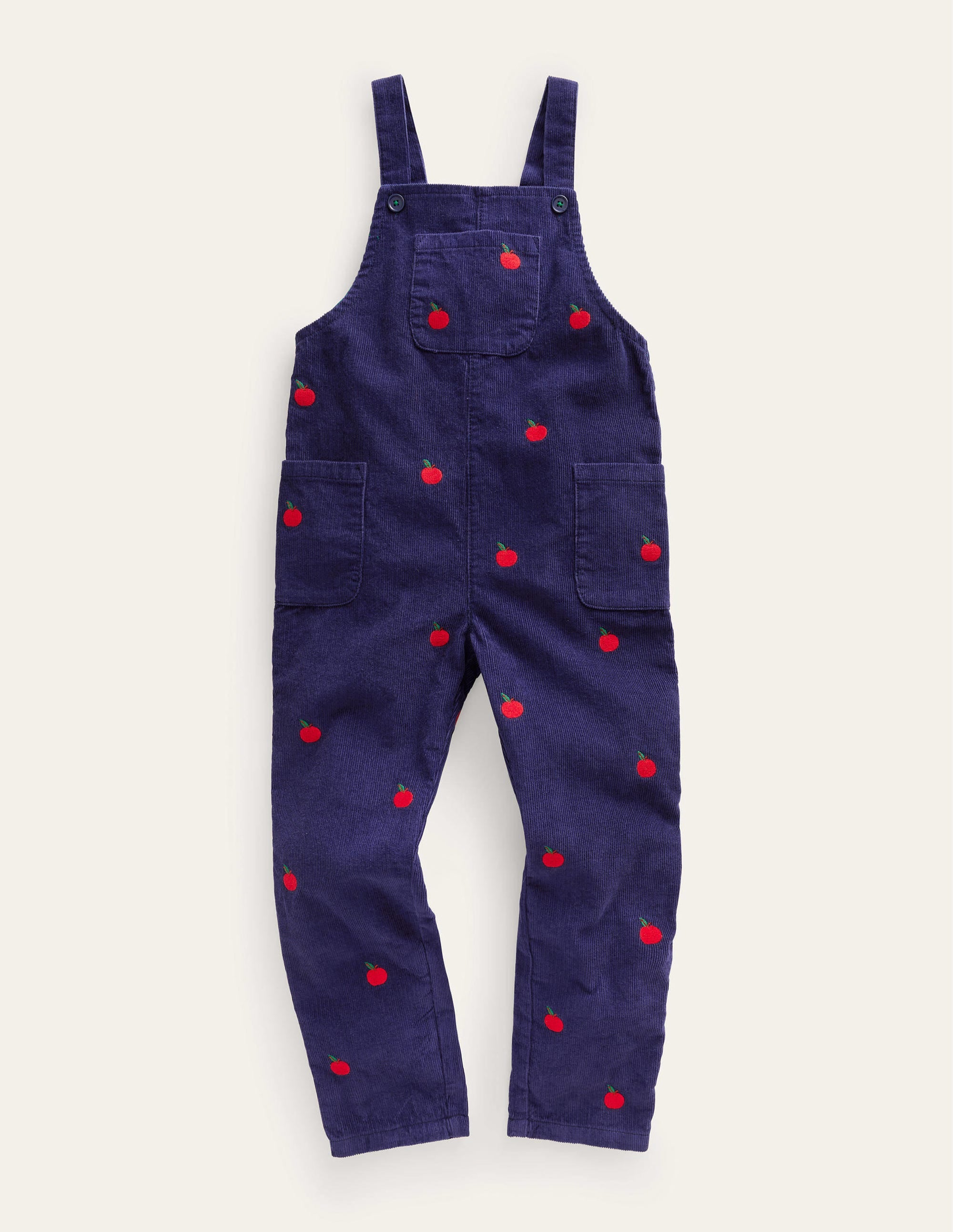 Relaxed Cord Dungarees-College Navy Apple Embroidery - Image 1