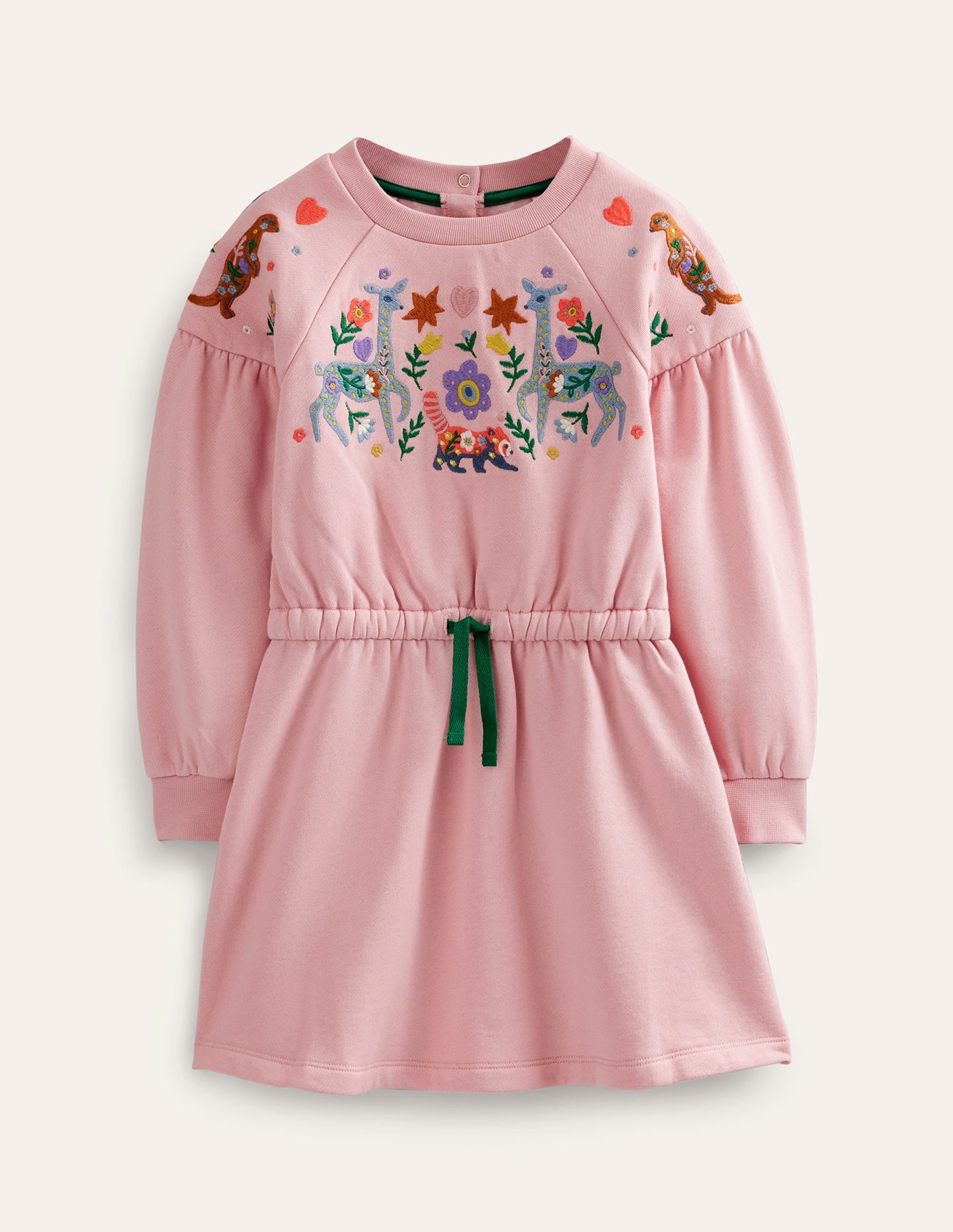 Embroidered Sweatshirt Dress-Boto Pink Animals-1