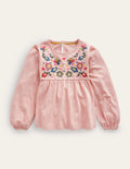 Embroidered Jersey Top-Provence Dusty Pink Floral