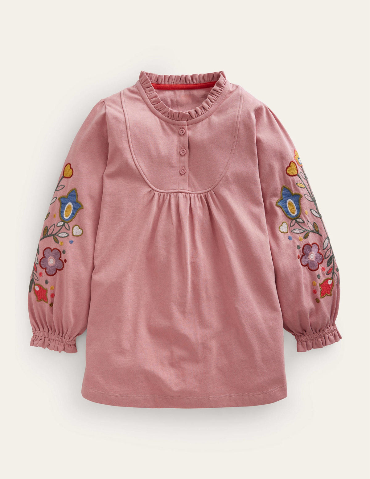 Embroidered Sleeve Tunic-Almond Pink Floral-1
