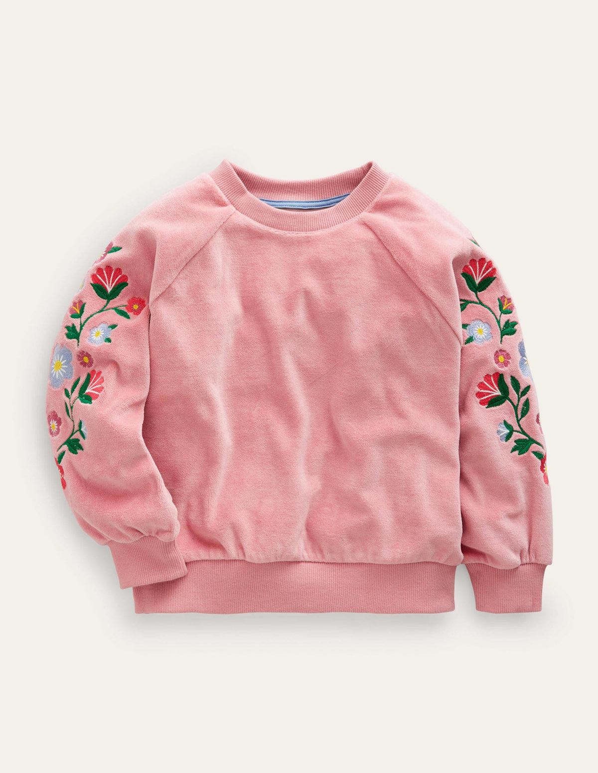 Embroidered Velour Sweat-Almond Pink Floral - Image 1
