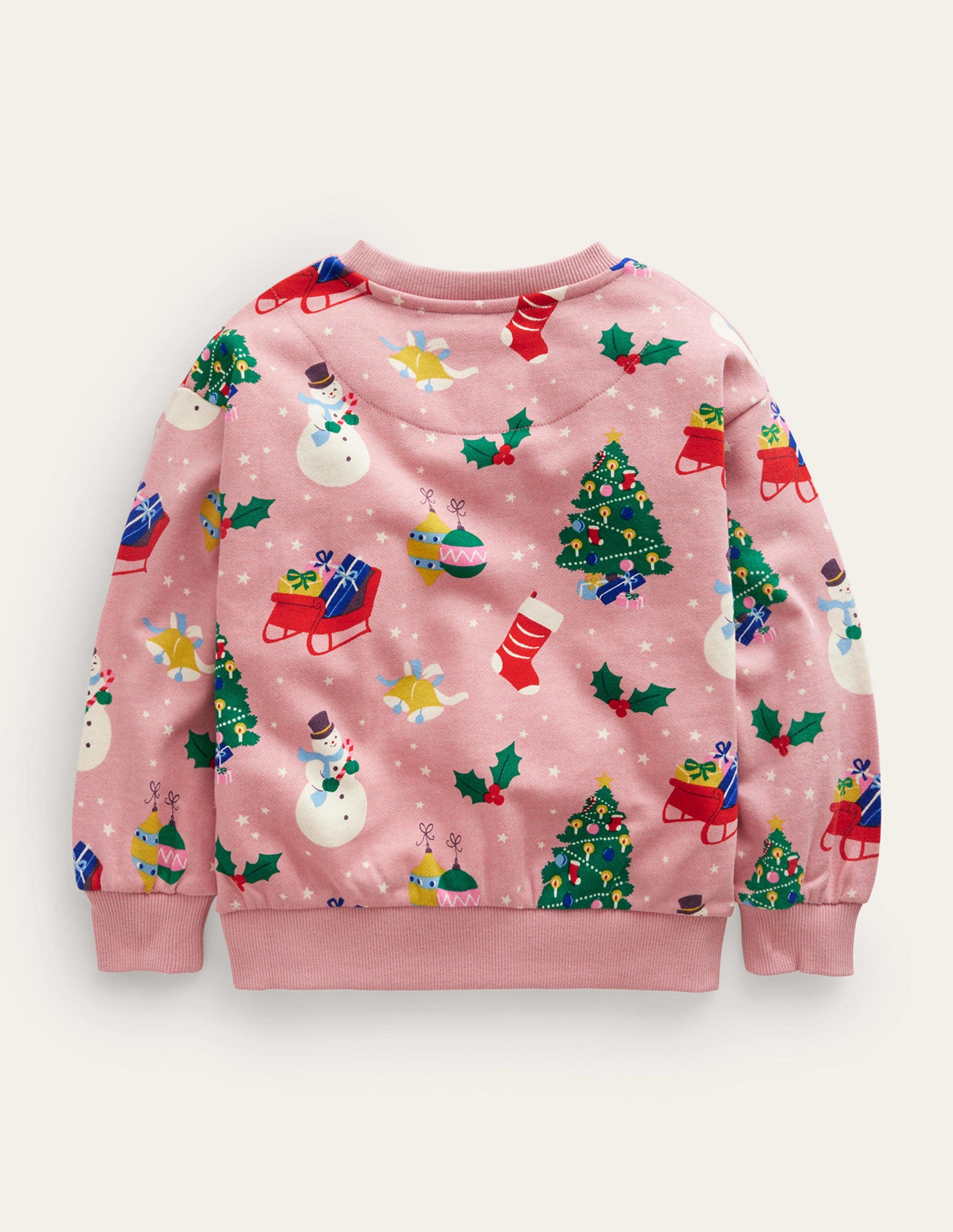 Relaxed Printed Sweatshirt-Almond Pink Festive-2