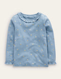Ruffle Sparkle Pointelle-Pebble Blue Gold Star
