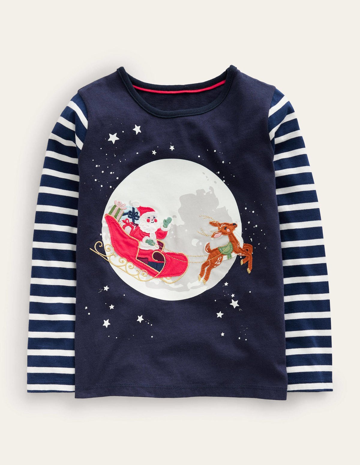 Festive Applique T-shirt-French Navy Sleigh Scene-1