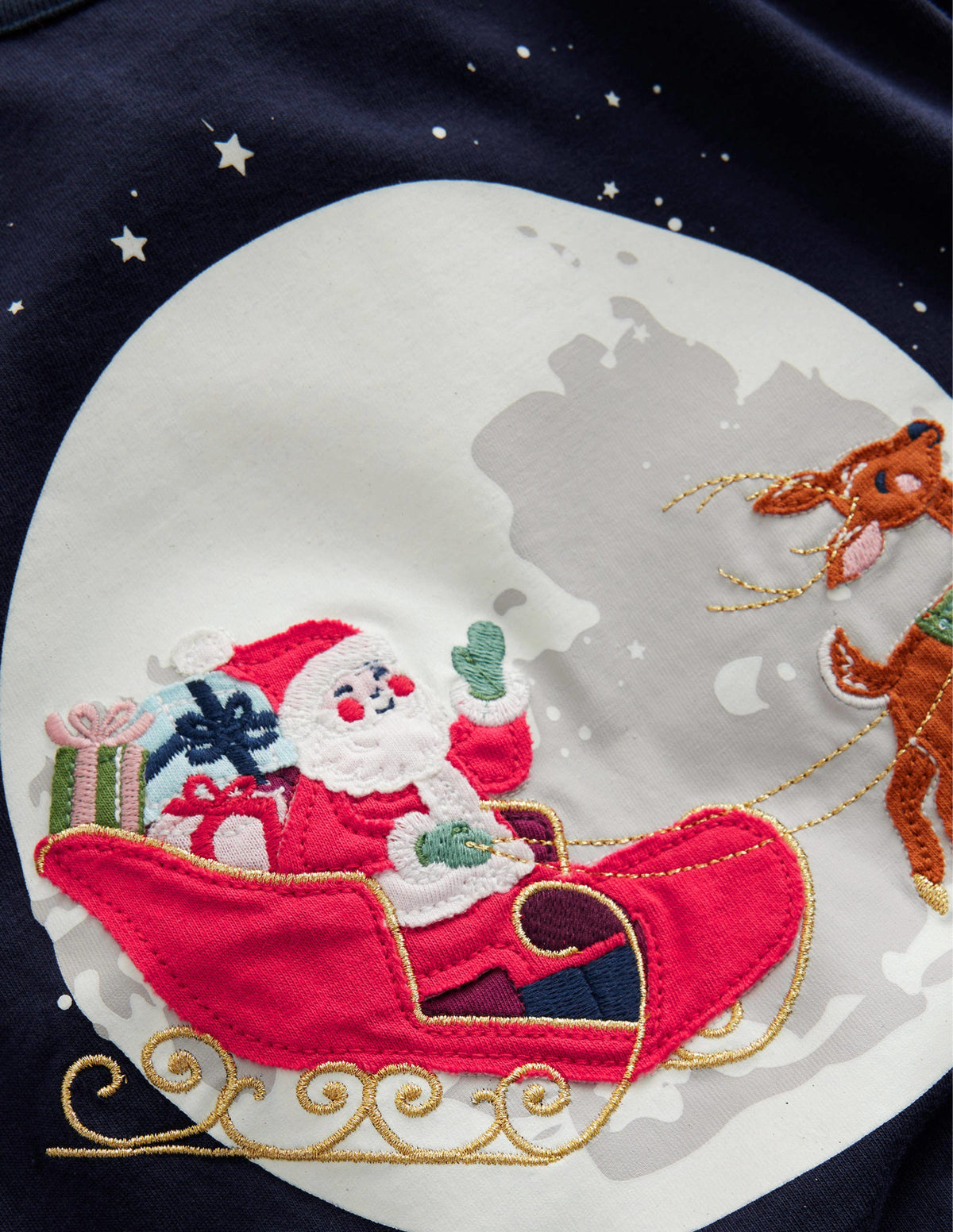 Festive Applique T-shirt-French Navy Sleigh Scene - Image 3
