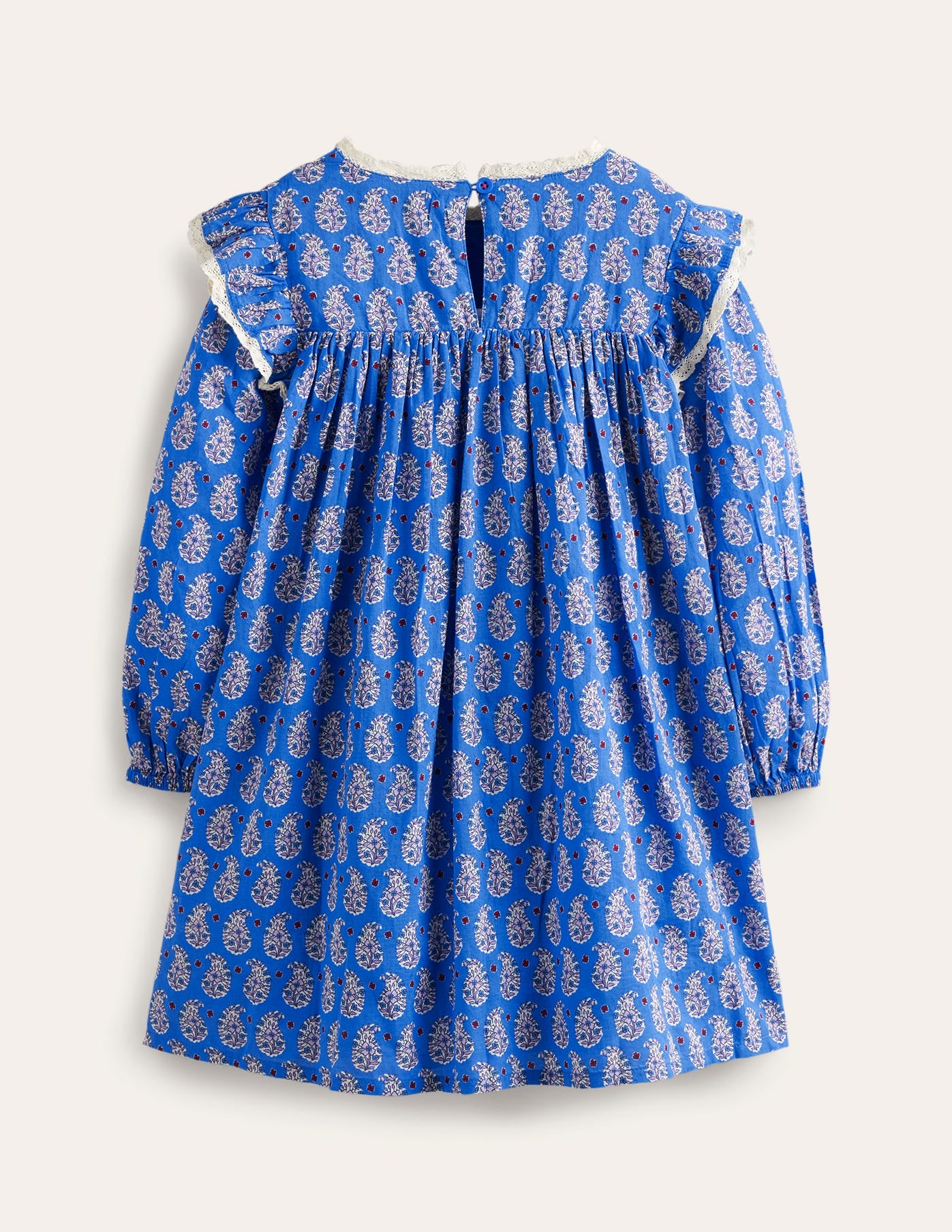 Lace Trim Printed Dress-Blue Paisley-2