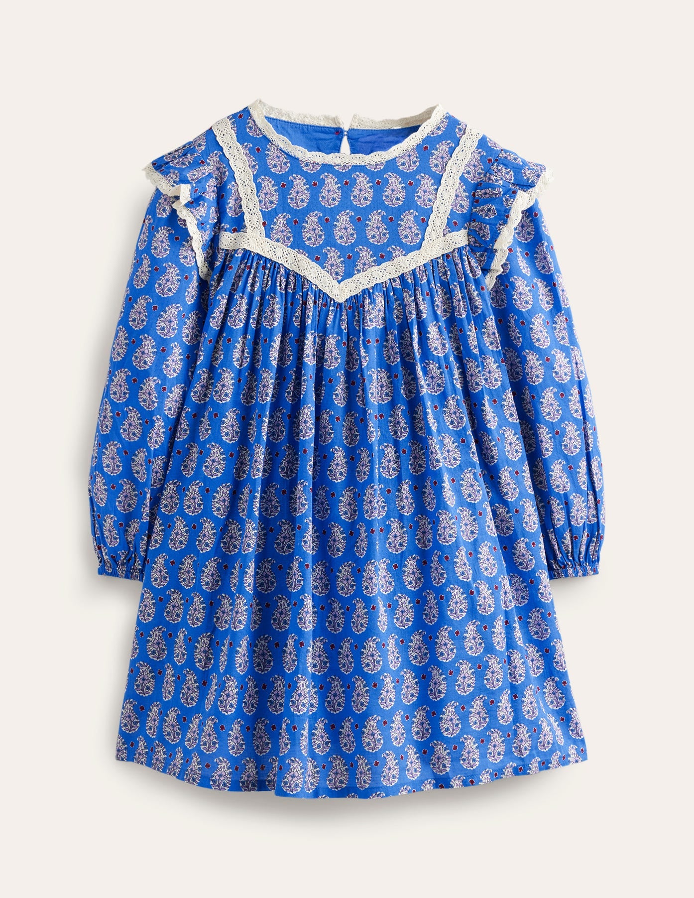Lace Trim Printed Dress-Blue Paisley-1