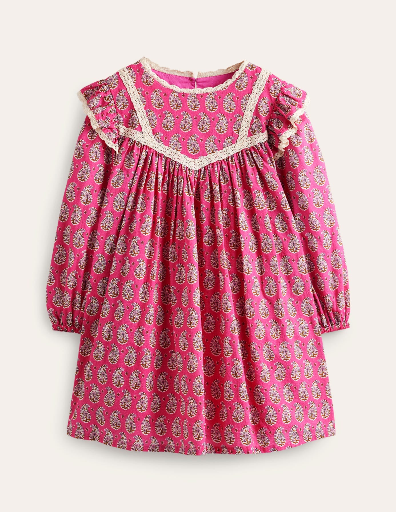 Lace Trim Printed Dress-Mid Pink Paisley-1